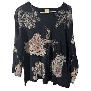 Jess & Jane Floral Paisley on Black Pullover Blouse Size 3X